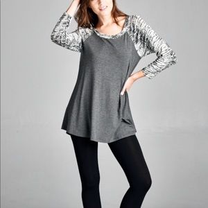 Gray Multi Print Plus Size Blouse